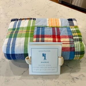 NEW Pottery Barn KIDS Madras Plaid Quilted Sham~European